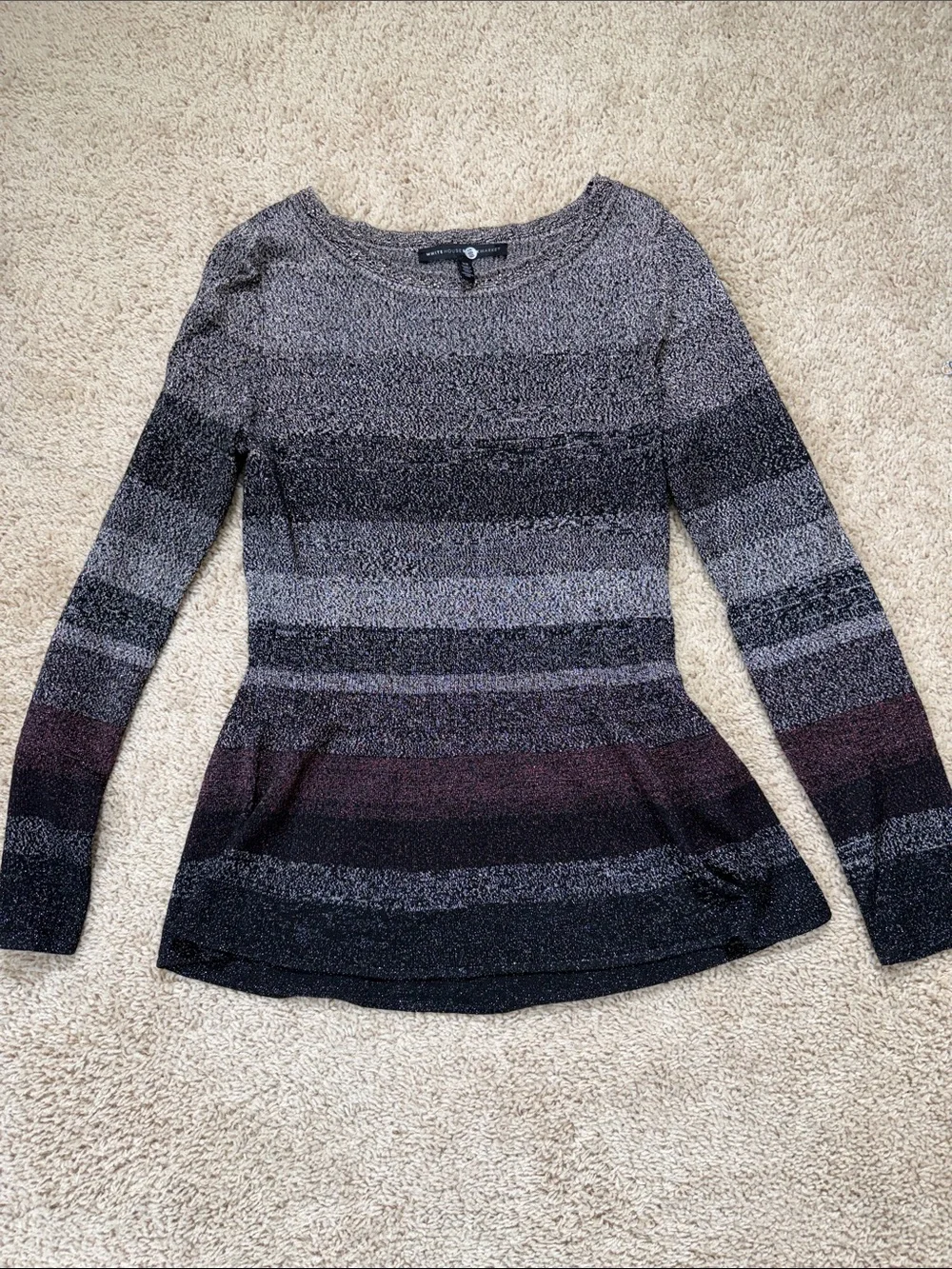 White House Black Market Long Sleeve Gradient Stripe Sweater - Gray & Plum XS
